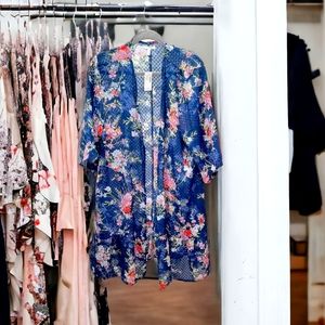 Maurices - Dark Blue Floral Texture Open Front "Ruana" 3/4 Sleeve - 0XL - NWTs